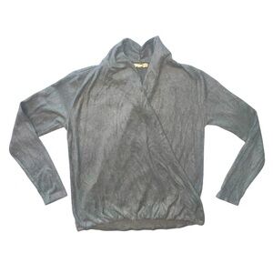 Mesh + Lace Long Sleeve Wrap Shirt Grey Green Color Elastic Front Hem Size Large